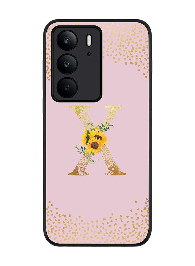 For Realme C75x / C75 4G Case,Slim fit Camera Protection, Shockproof Thin Phone cover  - Custom Floral Monogram - X  (Pink )